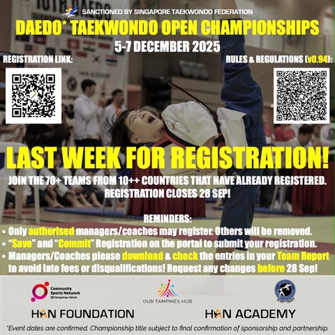 Rules and Regulations for 11th DAEDO* Taekwondo Open Championships 2025